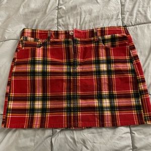 AEO hi rise red plaid super stretch corduroy skirt